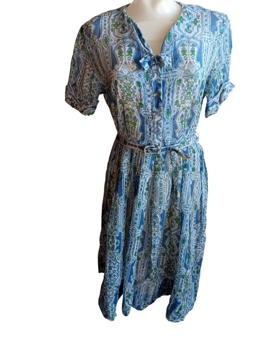 Berkshire True Vintage Dress 10 1960's Sheer Geometric Print House Belt B-Tween